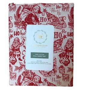 Farmhouse by Rachel Ashwell HO HO HO Santa FULL 4pc Sheet Set Cotton NEW